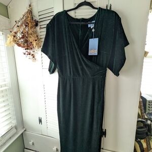 Collectif Vintage Green Velvet Wrap Dress